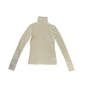 Express Cream Sparkly Sequin Turtleneck Shirt Size XS Glam Fairycore Shiny Chic
